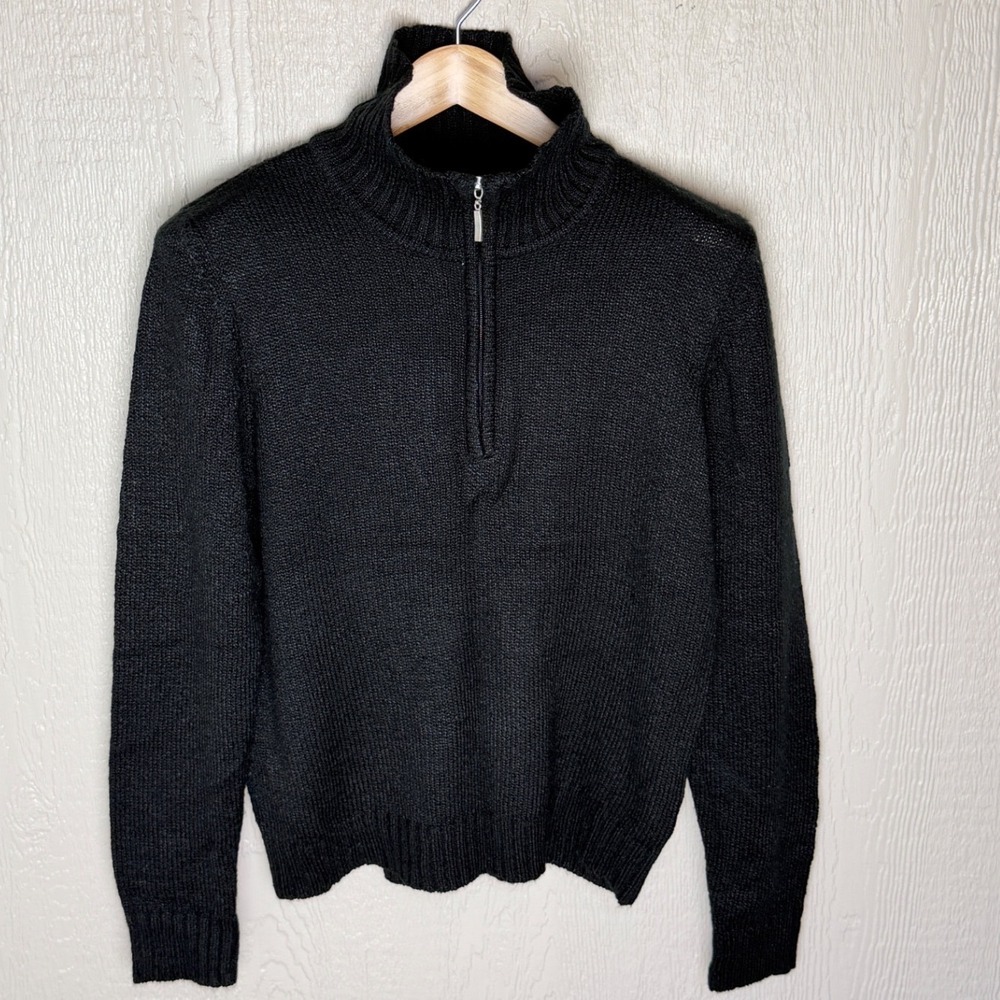 Carolyn Taylor Womens Black Quarter Zip Knit Pullover Sweater Size Large
